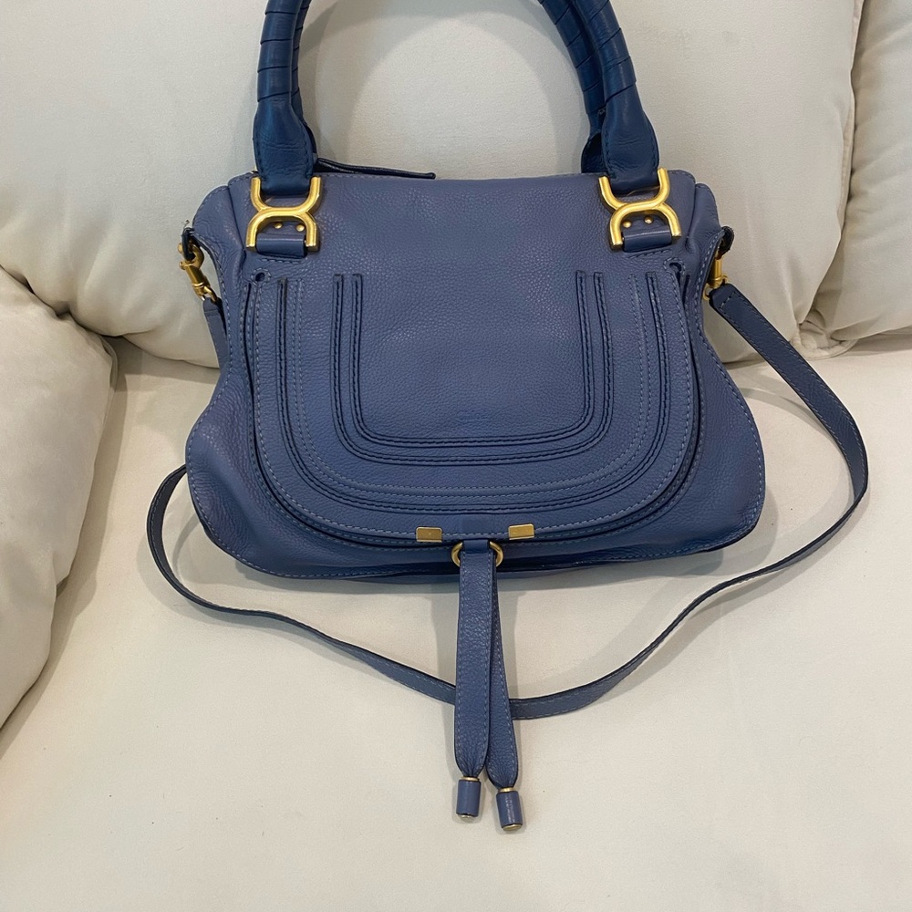 Chloe Blue and Gold Shoulder Bag with Saddle Shape